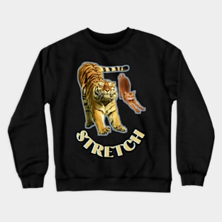 Stretch exercise by a tiger and a cat - gold text Crewneck Sweatshirt